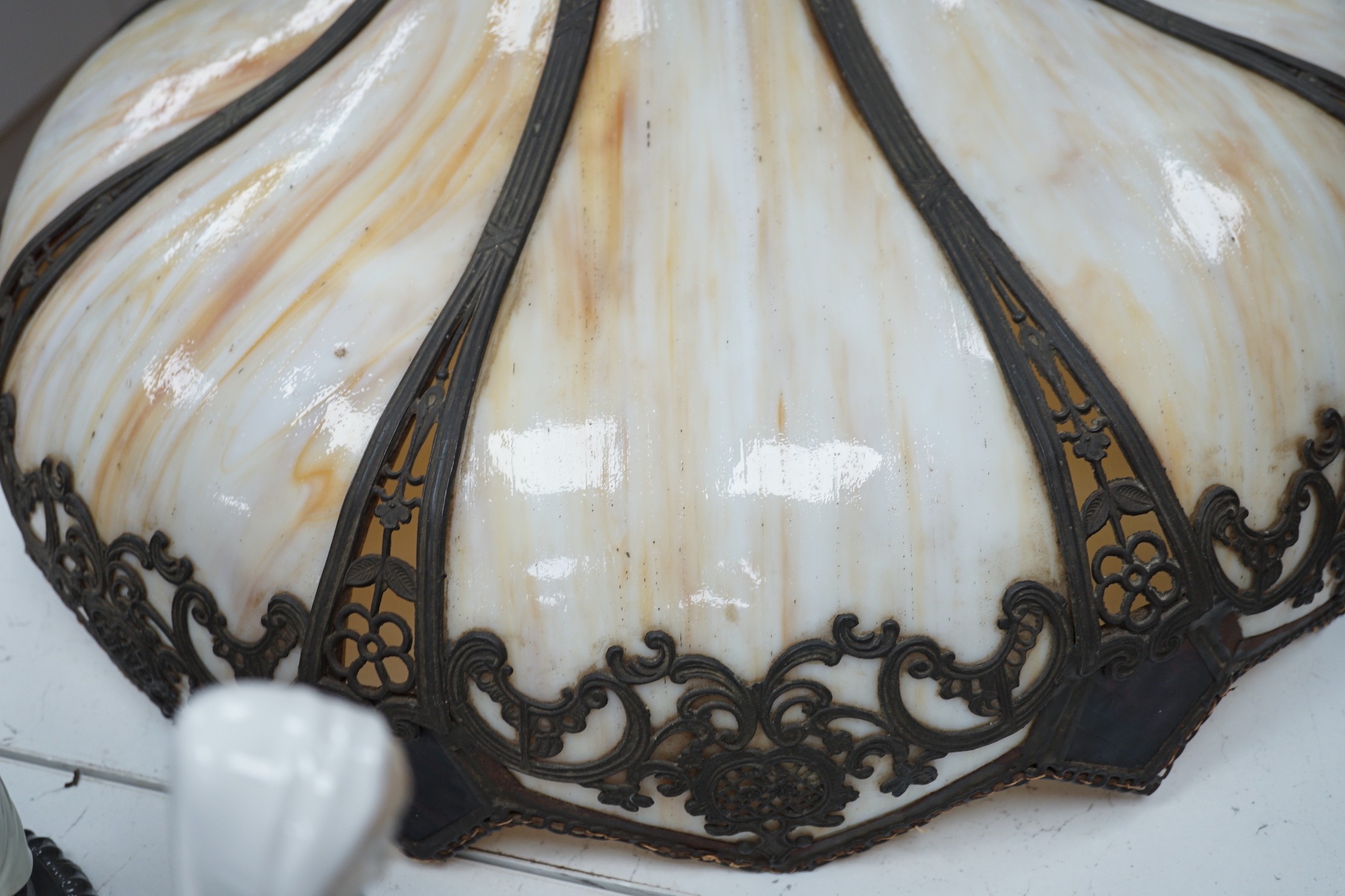 Early 20th century slag glass ceiling shade. Glass undamaged. 57cm diameter